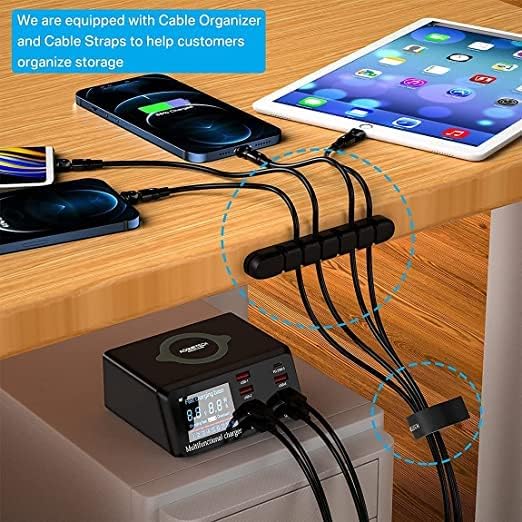 Revolutionize Your Charging Routine with ASOMETECH 100 W 8-Port USB Hub – Ultra-Fast Multi-Device Power Station Featuring PD, Quick Charge 3.0, and Wireless Charging Capabilities – Smart LCD Display for Real-Time Status Monitoring – The Ultimate Solution for Smartphones, Tablets, and More – Optimize Your Workspace with Sleek, Efficient Design for Seamless Connectivity and Clutter-Free Organization