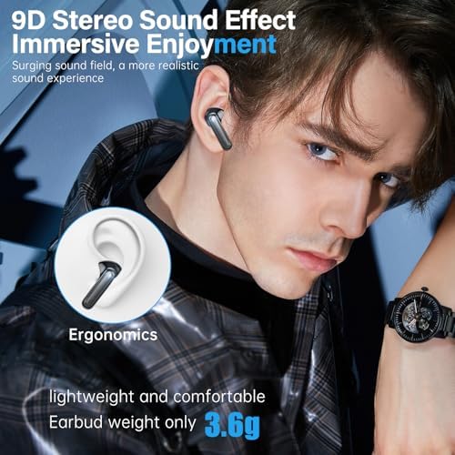 A10 Pro Wireless Earbuds – Advanced Bluetooth 5.3 Hi-Fi Stereo Headphones with 50 Hours Playtime, ENC Noise Cancellation for Superior Clarity, IPX7 Waterproof for Active Users, LED Battery Monitor – Ideal for Gym, Running, and Everyday Connectivity – Sleek Black Design