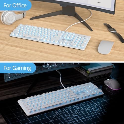 Vintage-Inspired Retro Typewriter Coffee Keyboard – Full-Size 104 Keys with LED Backlighting | Sleek & Silent Wired Membrane Design for Home & Office | Enhanced Compatibility for PC, Laptop, and Desktop Use | Elevate Your Workspace Aesthetics and Productivity