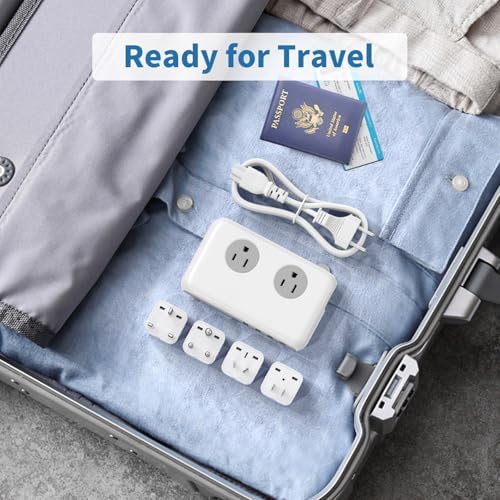 Universal Travel Voltage Converter & 4-Port USB-C Adapter – 220 V to 110 V Step-Down Power Solution for Global Use – 230 W Capacity with Interchangeable Plugs for EU, UK, AU, US & India – Essential for International Travelers and Expatriates