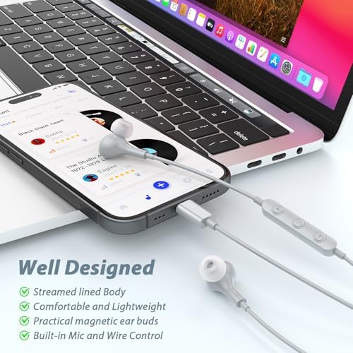 Magnetic USB C Earbuds for Samsung Galaxy S24 Ultra, S23 FE, S22, S21, A54, A53 & i Phone 16, 15 Pro Max – Noise Isolating Wired Headphones with Microphone and Volume Control for Enhanced Audio Experience – Perfect for Music Lovers and Professionals