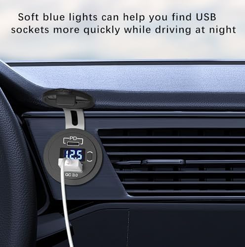 Upgrade Your Vehicle’s Charging Experience with the Waterproof 12 V USB C Car Charger Socket – Featuring PD 3.0 and QC 3.0 Rapid Charge Technology, Multi-Port Functionality, Integrated Power Switch, and Real-Time Voltmeter for Trucks, RVs, and Marine Use – Unmatched Durability and Compatibility for All Your Devices