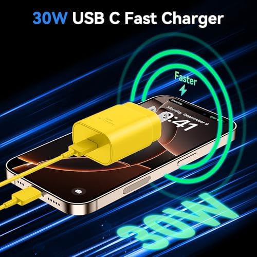 Auorld 30 W USB-C Fast Charger with 10 FT Cable – High-Performance Rapid Charging for i Phone 15/16, i Pad, Samsung Galaxy & Google Pixel – Stylish Purple Design for Maximum Flexibility and Compatibility on the Go