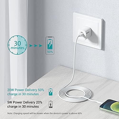 Ultra-Fast i Phone Charger Bundle – MFi Certified 6 FT USB-C to Lightning Cable with 20 W PD3.0 Quick Charge Block for Rapid Power Delivery – Compatible with i Phone 14, 13, 12, SE, 11 Pro Max, XS, XR & i Pad – Durable, Compact Design for Everyday Use