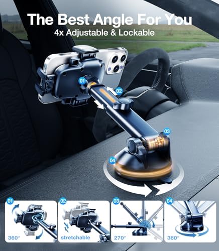 Wigoo Pioneer 3-in-1 Car Phone Holder Mount – 2024 Upgrade for Ultimate Universal Smartphone Compatibility | Secure Dashboard, Windshield & Air Vent Stand for i Phone 16, 15, 14, 13, 12 & All Mobile Devices | Enhanced Fiber Grip for Safe Hands-Free Navigation & Calls