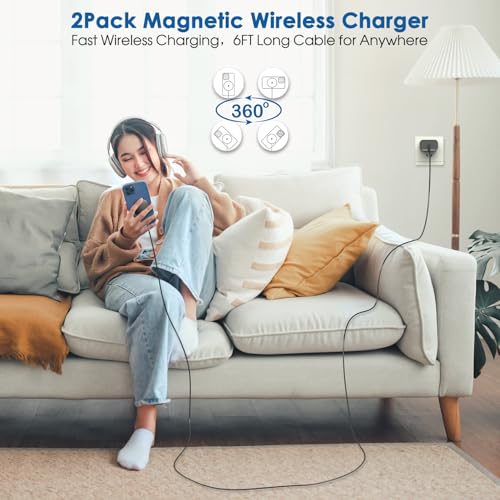 Innovative 15 W Magnetic Wireless Charger for i Phone – 2-Pack Fast Charging Pad with 20 W PD Adapter, 6-Foot Cable, and Enhanced Safety Features for i Phone 16/15/14/13/12 & Air Pods – Ultra-Slim, Portable, and Efficient Charging Solution for Home, Office, or Travel