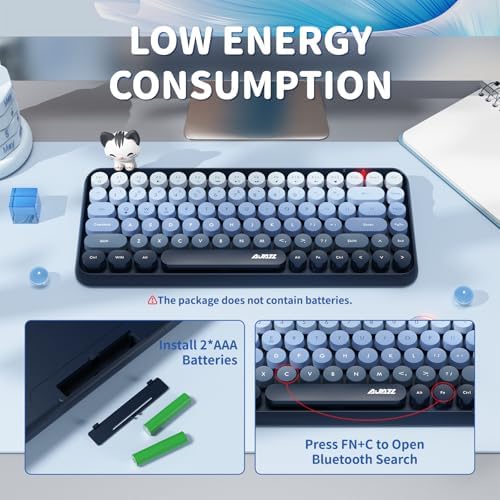 FELICON Retro Mini Wireless Bluetooth Keyboard – Portable 84-Key Typewriter Design for Android, i Pad, Windows & PC – Perfect Companion for Home & Office with Enhanced Compatibility and Rechargeable Battery