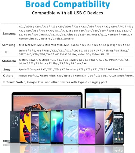 6 FT USB Type C Cable 2 Pack – High-Speed Fast Charging and Data Transfer Cord for Samsung Galaxy A Series and LG Models – Durable Nylon Braided Charger with Tangle-Free Design for Ultimate Convenience and Extended Reach