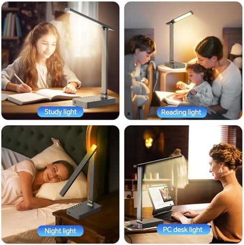 Versatile Power Strip Lamp with USB Charging: 2 AC Outlets, 1 USB-A & 1 Type-C Port, Adjustable Brightness Desk Lamp for Home Office & Dorm Room, 5 ft Extension Cord with Surge Protection for Ultimate Device Safety