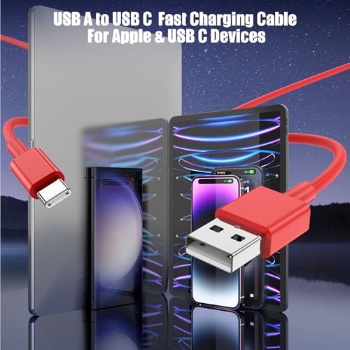 6 FT USB A to USB C Carplay Charging Cable – 3-Pack for i Phone 15/16, i Pad Pro/Air/Mini, Samsung Galaxy S25/S24/S23, and Mac Book – Fast Charging & High-Speed Data Transfer for Enhanced Compatibility on the Go