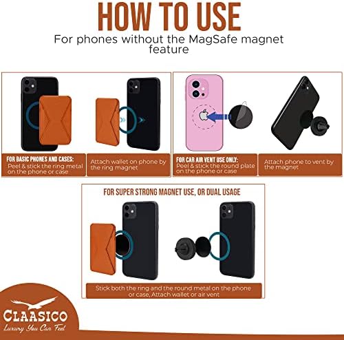 Versatile Claasico Magnetic Cell Phone Wallet & Stand – Stylish Brown Cardholder with Car Air Vent Mount, Dual-Mode Viewing, Extra Magnetic Strips for Enhanced Compatibility – Ultimate Hands-Free Accessory for i Phone Users and Minimalist Lifestyles