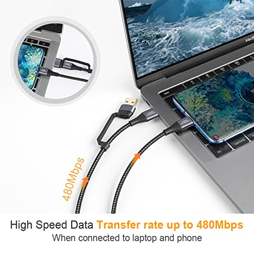 Ultimate 4-in-1 USB C Charger Cable – 6.6 FT Multi-Device Fast Charging & Data Transfer Cable with Power Delivery (PD) 3 A, Compatible with Mac Book Pro, i Pad, Galaxy S23/S23+/S22 & More – Enhanced Durability & Speed for On-the-Go Convenience