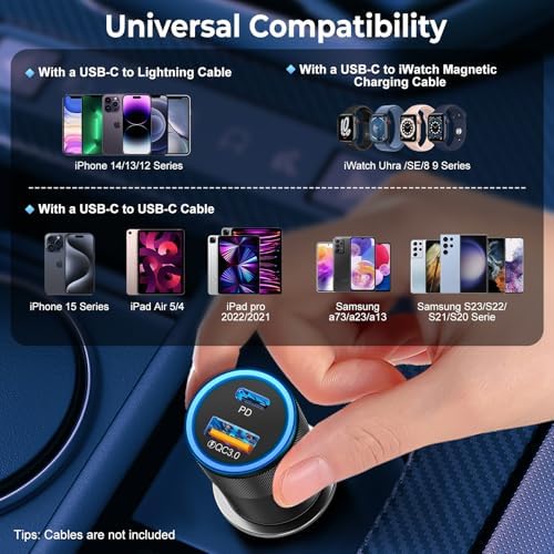 38 W Dual Port USB C Car Charger – Ancekoy 6 Pack Fast Charging Adapter with PD/QC 3.0 for i Phone, Samsung, Google Pixel – Universal Compatibility & Sleek Design for On-the-Go Power Solutions