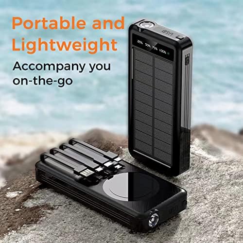 Ultimate Outdoor Solar Power Bank – 10000 m Ah Waterproof & Dustproof Portable Charger with Built-in Cables, Wireless Charging, LED Flashlight & Digital Indicator for Adventure-Ready Performance and Fast Device Compatibility