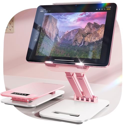 Transform Your Workspace with the LISEN Pink Sorbet Tablet Stand – Foldable, Adjustable i Pad Holder for Home, Office, and Travel – Ultimate Comfort and Compatibility for Students and Professionals – Stylish Portable Desk Accessory for Enhanced Productivity