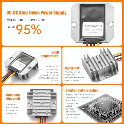 High-Efficiency Waterproof DC/DC Buck Converter: Versatile 20-90 V to 12 V Voltage Regulator for Automotive LED Systems and Heavy-Duty Applications – 20 A Output, 240 W Power Capacity for Reliable Performance in Challenging Environments