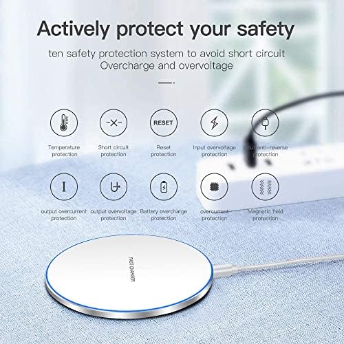 FDGAO Ultra-Compact 20 W Max Fast Wireless Charger – Effortless Qi Charging Pad for i Phone 16/15/14/13/12/SE/11/XS Max/XR, Samsung Galaxy S25/S24/Note, Air Pods, Pixel & LG G8 – Streamlined Charging Solution with Advanced Safety Features for Home or Office Use