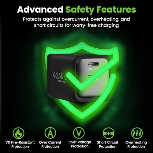 Maximize Charging Efficiency with GEARit 48 W Dual-Port USB C Wall Charger – Innovative Ga N Technology for Ultra-Fast Power Delivery to Apple, Samsung, i Phone, i Pad & Google Pixel – Compact & Travel-Friendly Design with Universal Device Compatibility and Smart Safety Features for Hassle-Free On-the-Go Charging
