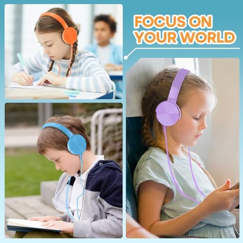 Exceptional Wireless Comfort for Learning – 2 Pack Kids Headphones with Soft Swivel Ear Pads for Engaging Online Education, Stylish Light Blue & Purple On-Ear Designs Ideal for School Use and Virtual Classrooms, Durable Wired Connectivity for Laptops and Meetings