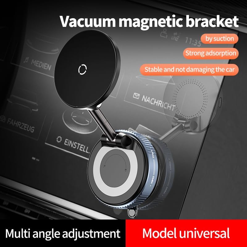 Vacuum Magnetic Car Phone Holder-Rechargeable 360°Rotatable Car Suction Cup Phone Mount for All Smartphones on Smooth Surfaces(80+LBS Strongest Suction&2400gf Strongest Magnetic) – Enhanced Compatibility and Speed