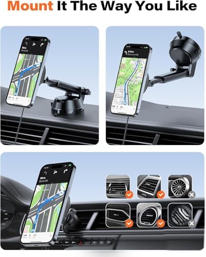 APPS2 15 W Magnetic Wireless Car Charger – Ultimate Dashboard, Windshield & Vent Mount for i Phone 16/15/14/13/12 Series | Fast Charging, Mag Safe Compatible, Adjustable Phone Holder for Enhanced Convenience and Safety on the Road