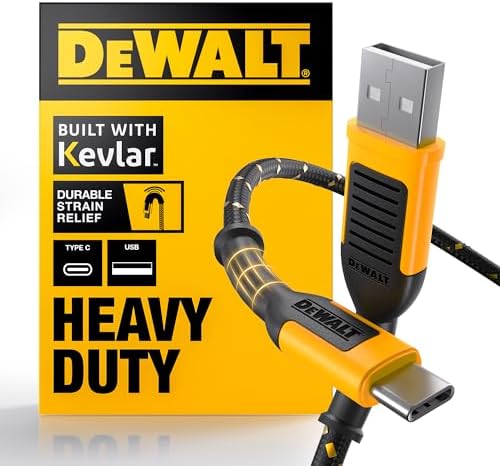 DEWALT Heavy Duty Braided Nylon USB C Cable for Fast Charging – Premium USB A to Type C Charger Compatible with i Phone 16/15, Samsung Galaxy S10/S10+/Note 9, LG V30 – Durable, Tangle-Free Design with Enhanced Performance and Reliability