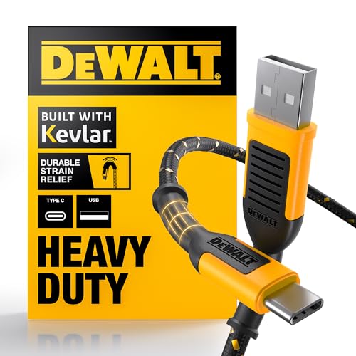 DEWALT 6 ft Heavy Duty USB to USB C Cable – Fast Charge Type-C Cord for i Phone 16/15 Pro Max, Mac Book, i Pad, and Samsung Galaxy – Jobsite-Ready High-Speed Data Transfer Cable with Enhanced Durability and Compatibility