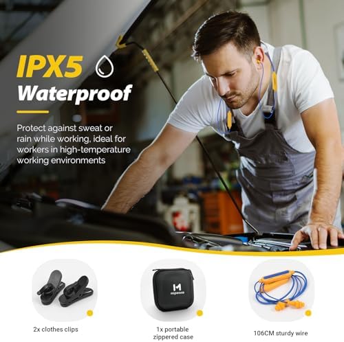 MIPEACE High-Visibility Bluetooth Earplugs – Superior Noise Isolation with 29 d B Sound Reduction, 19+ Hours of Battery Life, Built-In Controls for Seamless Communication in Construction and Lawn Care Settings – Ideal for Work and Calls