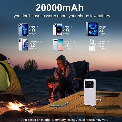 High-Capacity 20,000 m Ah Portable Charger with 22.5 W PD Fast Charging, LED Display, and Flashlight – USB-C Compatible Power Bank for i Phone, i Pad, Samsung, LG, and Android Devices – Ultimate On-the-Go Charging Solution in Sleek White Design