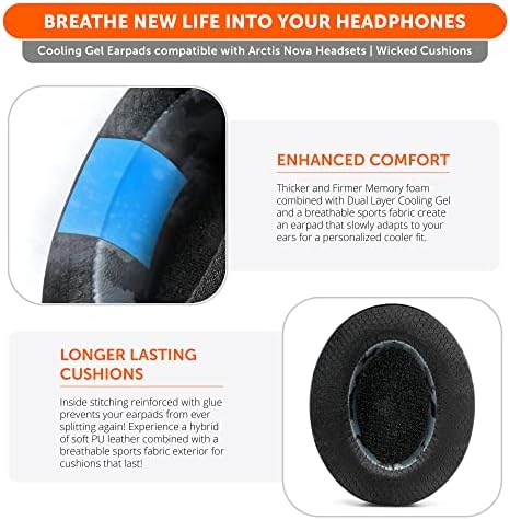 Upgrade Your Arctis Nova Experience with WC Freeze Cooling Gel Earpads – Optimal Comfort and Enhanced Sound Isolation for Pro Wired, Nova 7, 5, 4, 3, 1 Headsets – Designed by Wicked Cushions | Black | Superior Hybrid Fabric Technology for Long Gaming Sessions