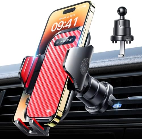 Upgrade Your Drive with the VANMASS Military-Grade Car Phone Holder Mount – Shockproof Vent Clip for i Phone 15 & Android – Patent Steel-Hook Technology for Ultimate Stability – Handsfree Smartphone Cradle with 360-Degree Rotation in Sleek Grey Finish – Easy Tool-Free Installation for Enhanced Compatibility and Safety on the Road