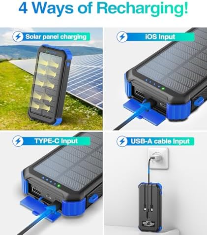 LATIMERIA 45800 m Ah Solar Power Bank – High-Capacity Portable Charger with QC 3.0 Fast Charging, USB-C Connectivity, and Eco-Friendly Solar Technology for i Phone, Samsung, Google Devices – Ultimate Reliability for On-the-Go Power Solutions