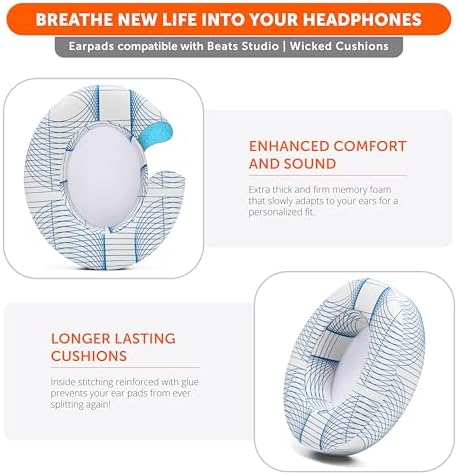 Upgrade Your Audio Experience with WC Wicked Cushions Replacement Ear Pads for Beats Studio 2 & 3 – Retro 90’s White | Luxurious PU Leather & Enhanced Foam for Optimal Sound Isolation | Perfectly Fits B0501 & B0500 Models | Not Compatible with Beats Solo | Enhanced Adhesive for Maximum Durability and Longevity