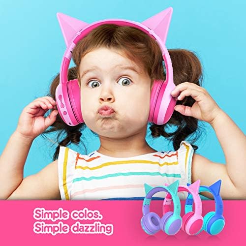 Gorsun Kids’ Purple Cat Ear Bluetooth Headphones – Safe Over-Ear Wireless Headset with 85 d B Volume Limiting, 40-Hour Battery Life, Built-in Microphone, and Bluetooth 5.3 for Toddlers and Young Children – Ideal for Music, Learning, and Playtime Adventures