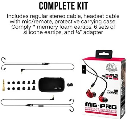 MEE audio M6 PRO In-Ear Monitor Headphones – 2 nd Gen Model with Superior Sound Quality, Customizable Fit Memory Wire Earhooks, and Durable Replaceable Cables for Professional Musicians – Noise Isolation Earbuds with Dual Cord Options (Black) – Perfect for Live Performances and Studio Recording