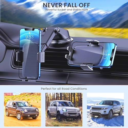 Universal Car Phone Mount: Hands-Free Adjustable Holder for Safe Driving – Secure Air Vent Smartphone Stand for i Phone & Android – 360-Degree Rotation for Optimal Viewing and Easy Access – Durable Lightweight Design for All Vehicles