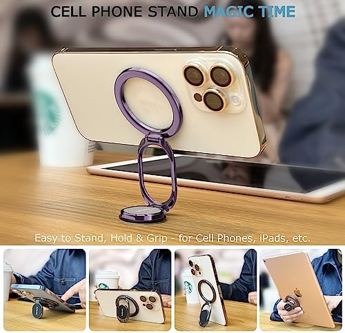 Ultimate Magnetic Phone Ring Holder – Stylish Purple Design for Enhanced Stability & Hands-Free Viewing – Double Adjustable Grip & Stand Compatible with Mag Safe for i Phone & Android – Lightweight, Anti-Fall Accessory for Effortless Handling & Customizable Angles