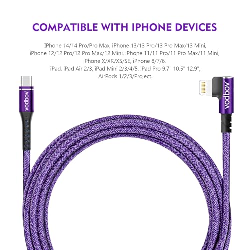 USB-C to Lightning Braided Charging Cable Duo – Fast Charging 90 Degree Right Angle Cord for i Phone – MFi Certified, Durable 10 ft & 6 ft Lengths in Sage Purple – Optimal Comfort & Style for Gaming and Daily Use