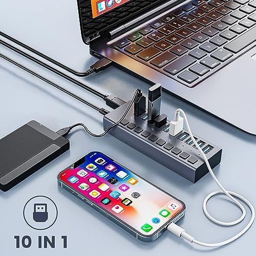 Unleash Your Productivity with the ACASIS 10-Port USB C Hub – Ultra-Fast 10 Gbps Data Transfer, 60 W Power Adapter, Individual Port Control, and Stylish Aluminum Build for Seamless Multi-Device Connectivity in Any Professional Environment