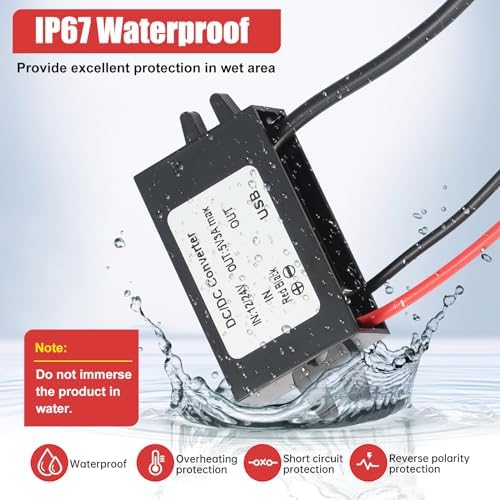 Rugged IP67 Waterproof USB Charging Hub – High-Efficiency DC-DC Converter for Trucks, Off-Grid Solar Systems, and Marine Use – 10-90 V to 5 V 3 A (15 W) Power Supply for Extreme Conditions – Durable, Dustproof, and Shock-Resistant for Reliable Charging Anytime, Anywhere