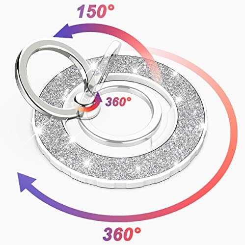 Glittering Magnetic Phone Ring Holder for Mag Safe – Ultra-Strong 2000 g Grip Compatible with i Phone 15, 14, 13, 12 Pro Max, Pro, Plus, Mini – Wireless Charging Friendly with 360° Rotation and 150° Adjustable Kickstand – Stylish Teal Design for Enhanced Functionality and Aesthetic Appeal