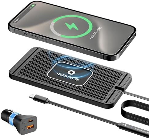 REESTECQI 15 W Wireless Car Charging Pad – Fast, Non-Slip Charging Mat with PD 40 W Car Charger for i Phone 16/15/14/13 & Samsung S24/S23/S22 – 1 Meter Type C Cable Included for Enhanced Compatibility and Effortless Use