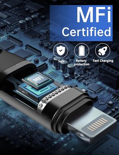 Premium 6 FT USB C to Lightning Charging Cable – 2 Pack, MFi Certified, Fast Charge for i Phone 14, 13, 12, 11, 8, 7, 6, SE, XR, XS, X & i Pad – Durable Braided Design for Enhanced Durability and Flexibility – Black Fast Charging Cord for Effortless Power-Up Anywhere