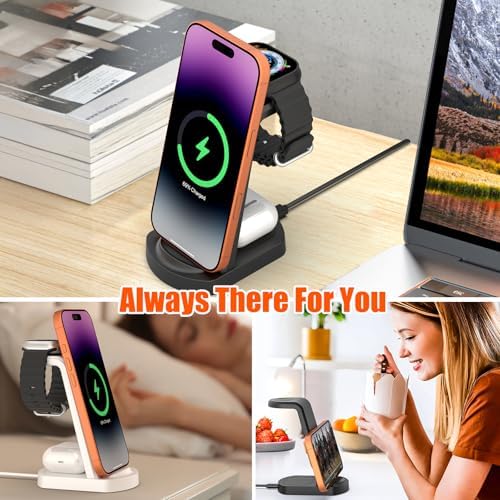 Efficient 3-in-1 Wireless Charging Dock for i Phone 16/15/14, Apple Watch, and Air Pods – Rapid Charge Station with 1.5 M USB Cable in Sleek Black – Streamline Your Charging Experience and Maximize Productivity