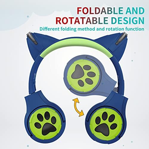 Riwbox CF9 Cat Ear Bluetooth Headphones for Kids – Safe 85 d B Volume Limit, Fun LED Light-Up Design, Dual Microphones for Clear Calls, Perfect for Tablets, Schools, Air Travel & Remote Learning, Lightweight Comfort in Trendy Purple