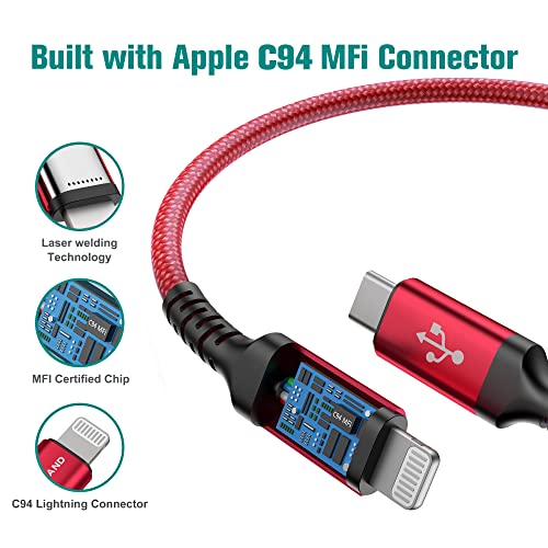 Apple C94 MFi Certified USB-C to Lightning Braided Charging Cable – 6 Ft Durable Nylon, Fast Charge for i Phone 14/13/12/11 Pro, Air Pods, and i Pad – Vibrant Purple for Enhanced Style and Performance