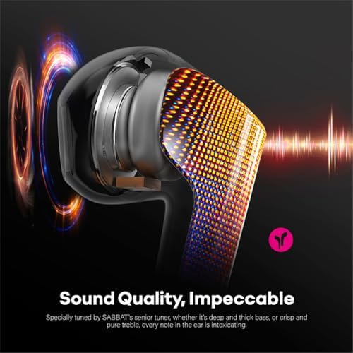 Sabbat M200 Bluetooth 5.3 Wireless Earbuds – Immersive Heavy Bass with Noise Cancellation, High-Fidelity Sound for Audiophiles – Ergonomic Fit, Quick Charge, Long-Lasting Battery, Universal Device Compatibility for All Music Lovers