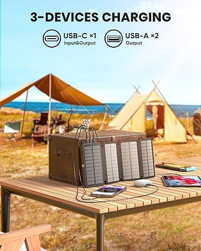 Hiluckey 27000 m Ah Solar Power Bank – 22.5 W Fast Charging Portable Charger with 4 High-Efficiency Solar Panels, USB-C PD & 3 USB Outputs for Outdoor Adventures and Travel, Ultimate Device Compatibility and Reliability