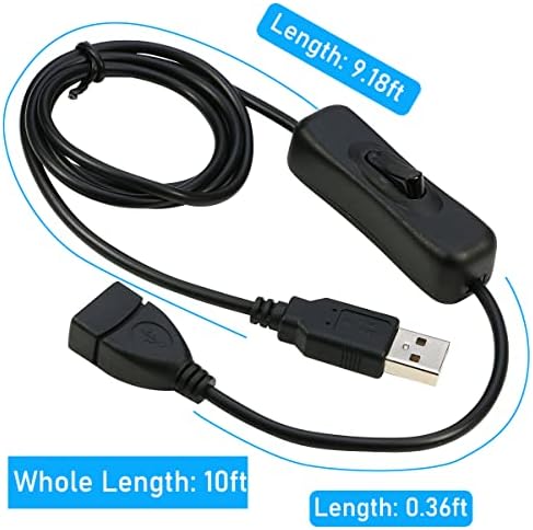 RIITOP 3-Meter USB ON/Off Switch Cable (2-Pack) – Versatile USB 2.0 Male to Female Extension with Power Control for Headsets and LED Strips – Optimize Your Workspace with Enhanced Compatibility and Energy Efficiency
