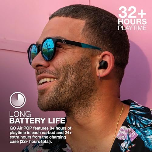 JLab Go Air Pop True Wireless Earbuds – 32 Hours Playtime, Dual Connect Bluetooth Earphones with EQ3 Sound, Lightweight In-Ear Headphones for Ultimate Comfort and Crystal-Clear Calls, USB Charging Case Included, Perfect for Active Lifestyles and Everyday Use